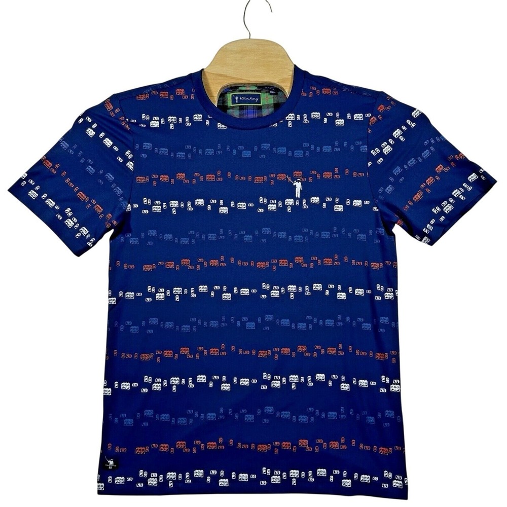 William Murray Golf Polo Mens Small Blue Beer Can Stripe Performance Tee